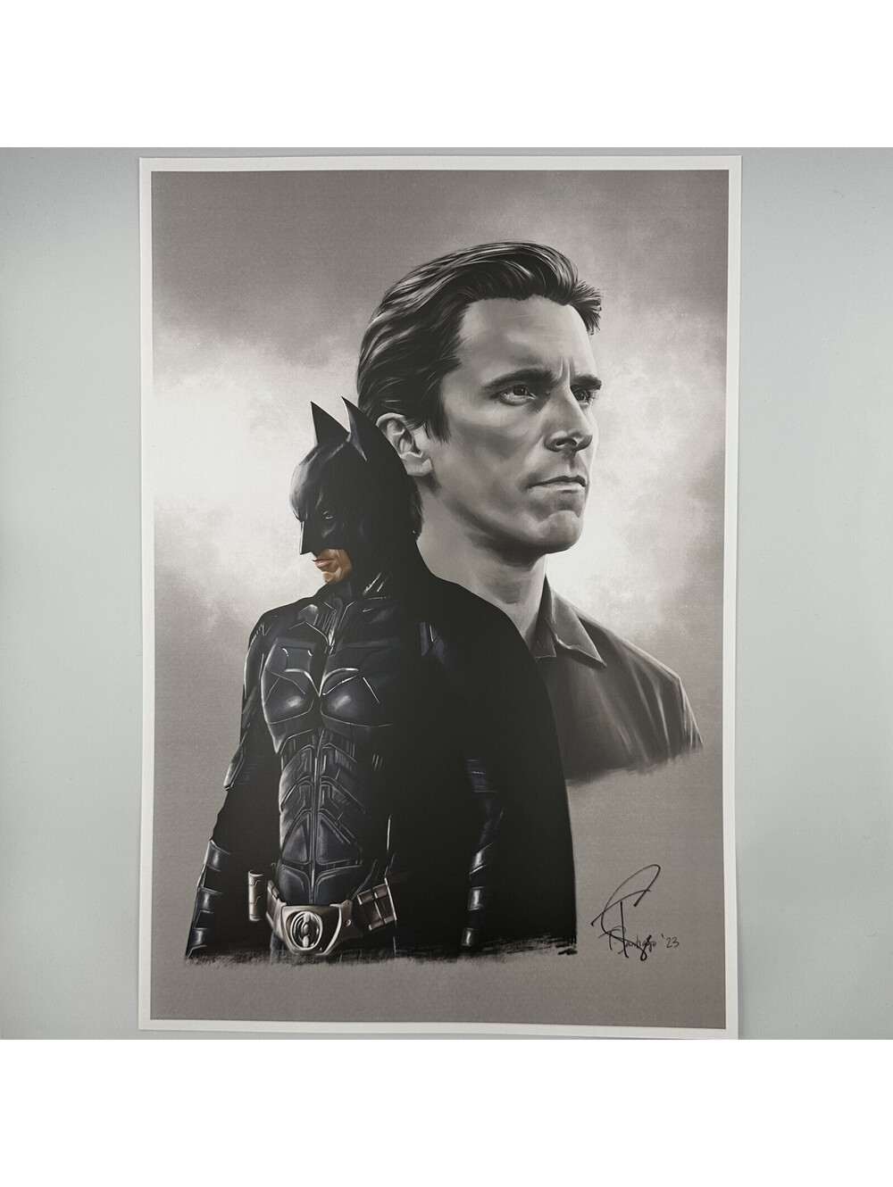 Batman Christian Bale 13x19 Signed Lithograph by Tony Santiago COA